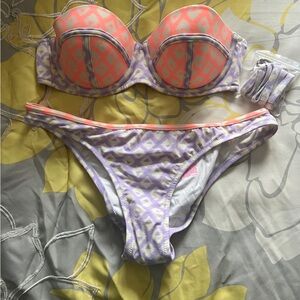 Patterned Bikini Set in Purple and Coral